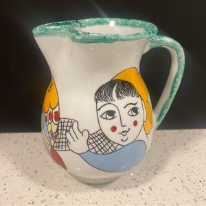 DESIMONE Italy Hand Painted Ceramic Pitcher. Fishing Theme | UNSIGNED